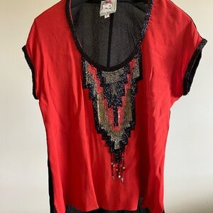 Yoana Baraschi Red Embellished Short Sleeve Blouse